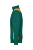 A green half-zip sweatshirt with orange detailing and a logo on the side. Suitable for workwear or casual wear.