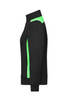A black sweat jacket with green accents, featuring a high collar and a logo on the side.