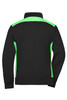 A black and neon green ladies' workwear sweat jacket with a high collar, featuring a logo on the back.