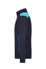 A navy blue men's workwear sweat jacket featuring light blue accents, with a zip collar and ribbed cuffs.