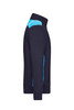 A navy workwear sweat jacket with blue accents, featuring a high collar and long sleeves. Includes a logo.