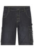 Denim bermuda shorts in dark blue with multiple pockets and a sleek design. Features a front button and branding logo.