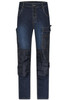 Workwear stretch-jeans in dark blue denim with black panels and multiple pockets. Features a logo on the waistband.