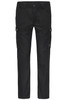 Black cargo pants with side pockets and a logo on the waistband, designed for workwear and casual use.