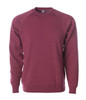A maroon unisex sweatshirt with raglan sleeves and a crew neck. It features branding on the interior label.