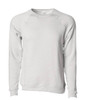 A unisex crew sweatshirt in light grey, featuring a simple design and a logo on the label.