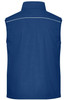 A navy blue softshell light vest with a collar and white piping along the shoulders. It has a logo on the front.