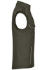 A work vest in dark green with a two-tone design and reflective detailing. It features a logo on the front.