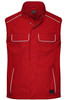 A red softshell light vest featuring two front pockets and white piping details, with a logo on the chest.