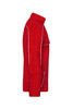 A red softshell light jacket with a side view, featuring white piping and a logo.