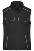 A black softshell vest featuring two chest pockets and reflective piping, with a logo on the side.