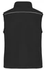 A black softshell vest with a collar and a reflective stripe at the back. It features a logo.