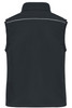 A black softshell vest featuring a collar and reflective detail on the back, with no sleeves.