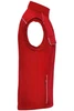 A red softshell vest with a zip pocket and elasticated armholes, featuring a logo on the front.