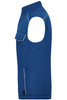 A blue softshell padded vest with a side pocket and contrasting piping, designed for workwear.