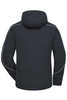 A padded workwear jacket in dark grey with a hood and reflective detailing on the sides. Features branding.