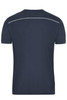 A navy blue men's workwear t-shirt featuring a simple design and a reflective logo on the back.