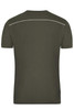 A men's workwear T-shirt in olive green, featuring a simple design and a logo on the back.