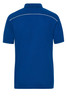 A royal blue men's work polo shirt with a collar and short sleeves, featuring a logo on the back.