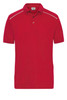 A red men's workwear polo shirt with a collar and short sleeves, featuring a logo on the chest.