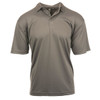 A short-sleeved polo shirt in a muted grey colour, featuring a collar and a logo on the chest area.