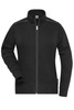 A black ladies' workwear sweat-jacket with a zip front and high collar, featuring a logo on the side.