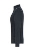 A black ladies' sweat jacket features a zip pocket and a sleek design, with a subtle logo on the side.