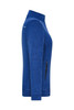 A side view of a blue ladies' knit workwear fleece jacket featuring a zip pocket and a high collar.
