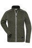 A green polar fleece jacket with a zip front, featuring a collar and a logo on the side.