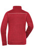 A red fleece jacket with a high collar and a subtle design detail on the back, featuring a logo.