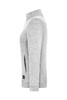 A grey polar fleece jacket featuring a zippered side pocket and a small logo on the lower part.
