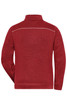 A red men's knit workwear fleece jacket with a high neck and a subtle logo on the back.