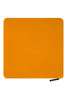 An orange fleece blanket with a zippered corner, featuring a plain design and soft texture.