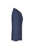 A navy long-sleeve ladies shirt displayed from the side, featuring a simple design and a branding logo.