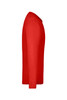 A red long-sleeve t-shirt displayed from the side, featuring a logo on the front.