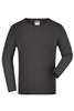 A long-sleeve, medium-sized shirt in dark grey with a crew neck. It features a branding label.