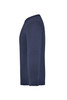 A long-sleeved medium shirt in navy blue with a side view showing its sleek design and fit.