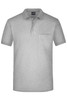 A grey men's polo shirt featuring a chest pocket and a collar. It has a branding logo on the label.