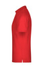 A red men's polo shirt with short sleeves and a collar, featuring a pocket.