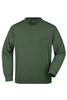 A green men's round sweat pocket jumper featuring a front pocket and ribbed cuffs. It has a branding logo.