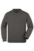 A grey men's round sweat pocket jumper featuring a front pocket and long sleeves. It has a logo on the label.