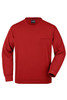 A red men's round sweat pocket jumper featuring a front pocket and long sleeves. It has a logo on the label.