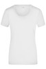 A white ladies' t-shirt with a round neck and short sleeves. The shirt has a logo on it.