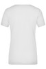 A white ladies' stretch round T-shirt with a fitted design and short sleeves, featuring a logo on the back.