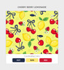 A vibrant yellow fabric with a cherry and lemon pattern, featuring strawberries and floral accents.