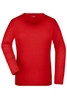 A red long-sleeved stretch shirt for women, featuring a round neckline and a fitted design. It has a logo.