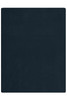 A navy fleece blanket with a smooth texture. The blanket has a subtle branding logo.