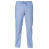 Light blue pants with an elastic waistband and drawstring. They feature a side pocket and have a simple design.