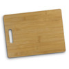 A bamboo rectangle chopping board with a handle, showcasing a light brown wood finish and a smooth surface.