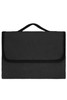 A black picnic blanket with a foldable design and a handle for easy carrying. Features stitching along the edges.